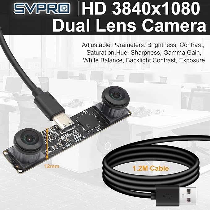 SVPRO Dual Lens USB Camera Module 1080P 60fps Fisheye UVC Industrial Camera Board Synchronisation Recording in Colour with M12 Lens Distortion-Free Wide Angle Board Camera