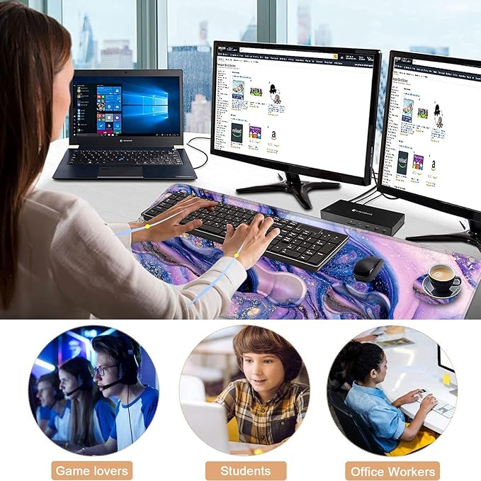 Keyboard Wrist Rest and Mouse Pad with Wrist Support Set Ergonomic CoasterMemory FoamEasy Typing Pain ReliefLarge XL Desk Mat 31.5x 11.8Purple Marble