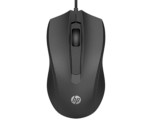 HP Wired Mouse 100 with 1600 DPI Optical Sensor USB Plug-and -Playambidextrous Design Built-in Scrolling and 3 Handy Buttons. 3-Years Warranty (6VY96AA)