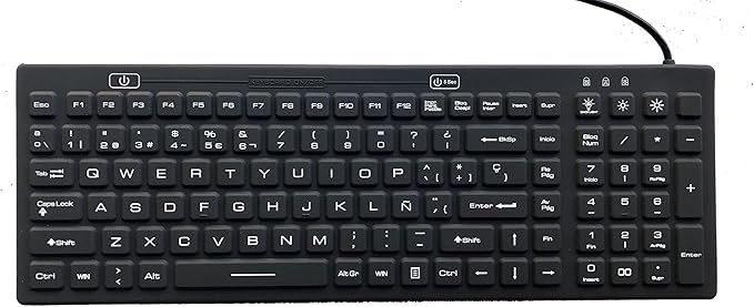 DS International Spanish Layout Backlit Industrial Silicone Full Size Keyboard with IP68 Protection - IKB106BL-S