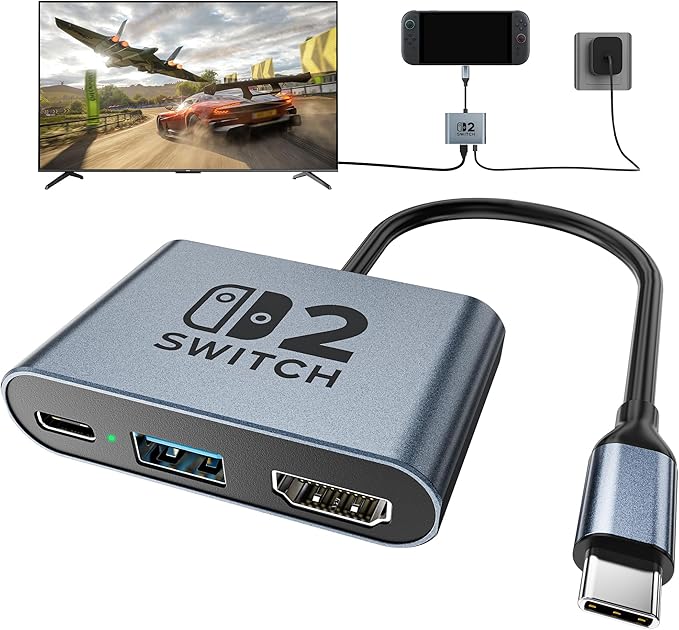 Switch 2 DockPortable USB C Docking Station with 4K@120Hz/PD 100W/USB 3.0 PortAluminum Alloy Travel TV Dock for Switch/Steam Deck/ROG Xbox Ally X/Legion Go 1/2/S