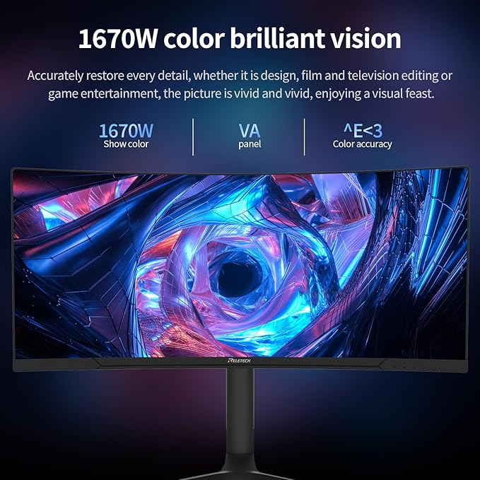 34inch Curved Monitor WQHD (3440x1440) 180Hz Ultrawide Gaming Monitor FreeSync/G-Sync Compatible1ms1500R Support 2 HDMI &amp 2 DP Equipped with LED Backlight VESA Mount(R34V Horizon)