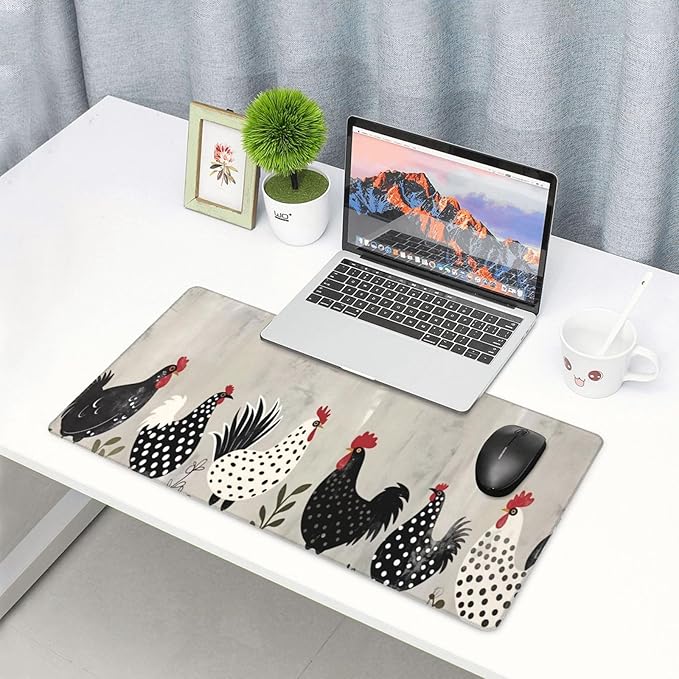 Farmhouse Rooster Hen Desk Cover MatExtended Large Mouse PadComputer Laptop Mat Desk Decor for Office Game Home 30x16 Inch