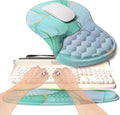 2-in-1 Ergonomic Set Wave Rise Keyboard Wrist Rest and Massage Bulge Slope Mouse Pad Wrist Support Cushion Memory Foam Integrated to Relieve Wrist Pain Blue Gold Marble