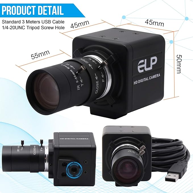 4K Ultra HD 5-50mm Zoom Manual Lens USB Web Camera 2160P IMX317 Sensor 10X Varifocus Close-up USB Webcam for Windows/Linux/Raspberry Pi