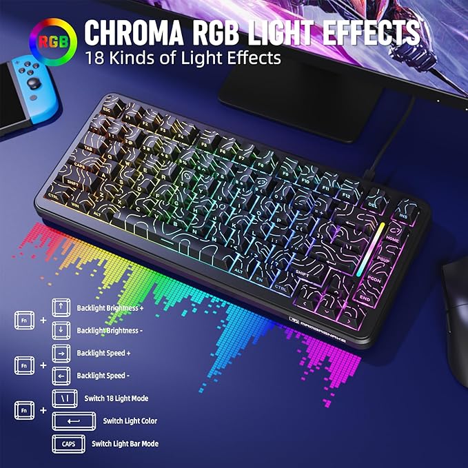 MAMBASNAKE M82 HE Rapid Trigger Mechanical Gaming Keyboard 75% Wired TKL with Adjustable ActuationHall Effect Magnetic Switch8KHz Polling RateRGB BacklitTop Mount for PC Mac Esport Gamer-Black