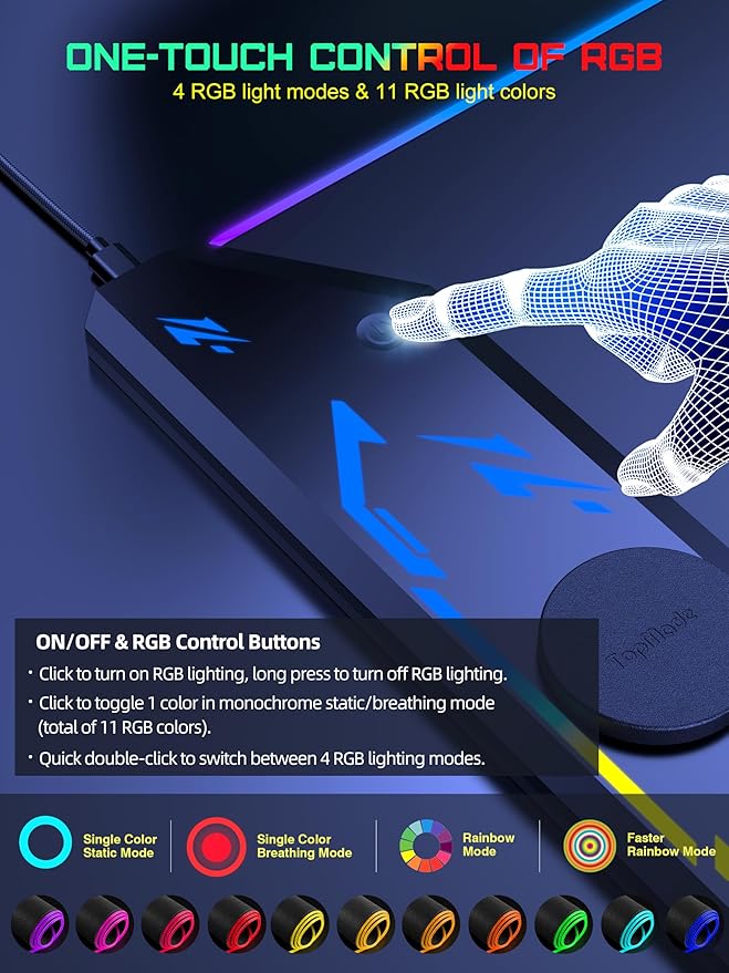 TopMade Wireless Charging Mouse Pad RGB Gaming Mousepad 35.4 x 15.8 Extra Large Waterproof Keyboard Desk Pad Cool Computer Desk Mat Black (Includes 20W PD Power Adapter &amp 6.56ft Woven Cable)
