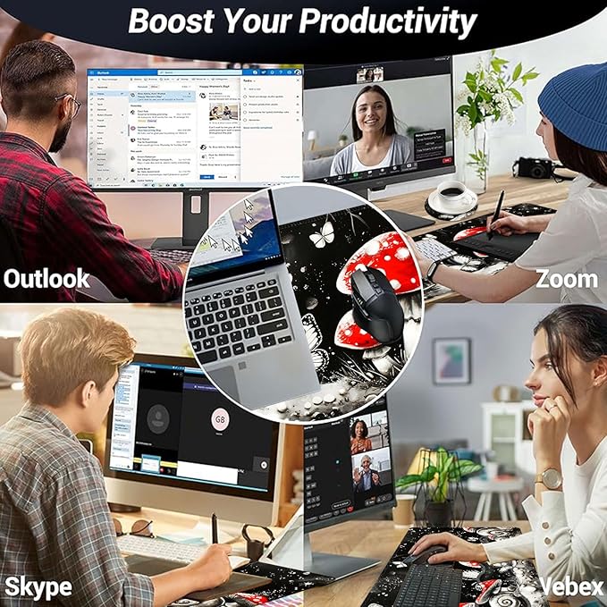 Large Mouse Pad and Keyboard Wrist Rest Desk Pad for Keyboard and Mouse 4-in-1 Large Gaming Mouse Pad with Wrist Support Desk Mat for Home Office Study GameMushrooms Snails Butterflies