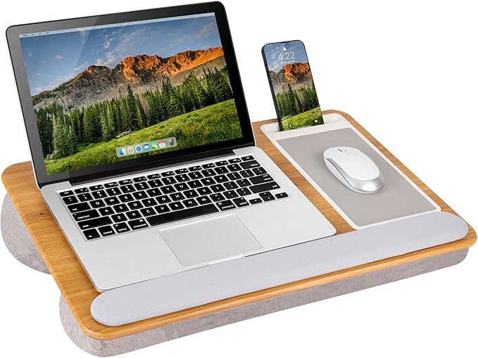 LAPGEAR Home Office Pro Lap Desk with Wrist Rest Mouse Pad and Phone Holder - Oak Woodgrain - Fits up to 15.6 Inch Laptops - Style No. 91599