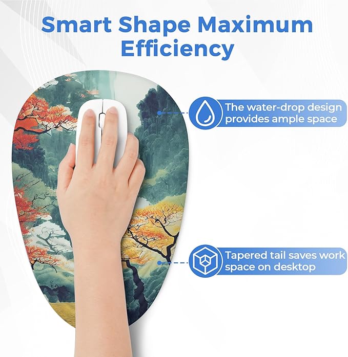 Ergonomic Mouse Pad with Wrist Support Memory Foam Wrist Rest for Pain Relief &amp Carpal Tunnel Non-Slip Base for Office Computer PC Laptop (12x8x1.2inch Japanese Forest)