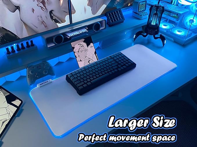 JMIYAV White Gaming Mouse Pad RGB Mousepad Non-Slip Rubber Base Extra Large Cool XL XXL Computer Desk Pad Gaming Accessories LED Light Up Extended Big Mouse Pad for Gamer (31.5x12In) Upgrade