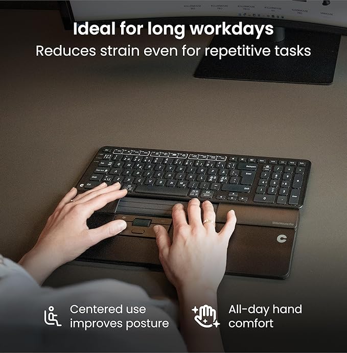 Contour Design SliderMouse Pro Ergonomic Office Mouse to Reduce Wrist Shoulder &amp Forearm Strain | Design for Productivity Ambidextrous Plug &amp Play Works with Mac &amp Windows PC - Wireless -