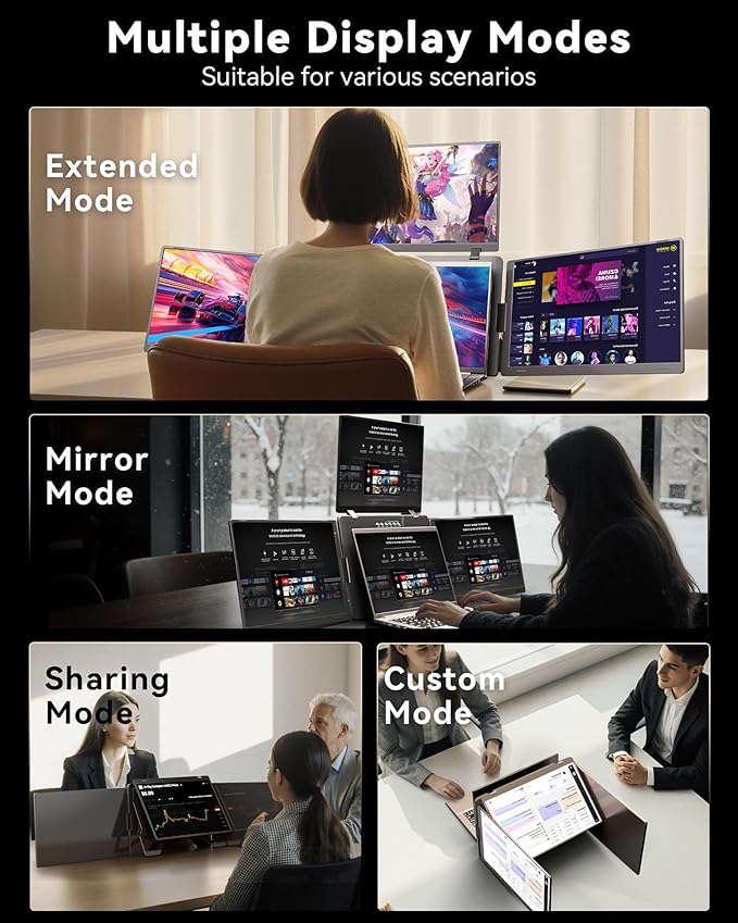 14 Portable Monitor for Laptop Screen Extender FHD 1200P IPS Triple Screen Laptop Monitor Extender 1 Cable for 3 Screen Travel Monitor for 12-16.5 Laptop Compatible with Win and Mac-S780 Pro