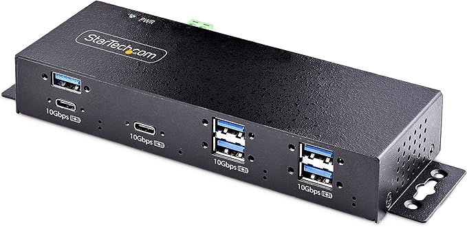 StarTech.com 7-Port Industrial USB 10Gbps Hub with Power Adapter Metal Mountable 5X USB-A/2x USB-C Downstream Ports TAA
