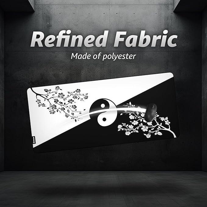 Hystar® Extended Gaming Mouse Pad | XXL 36 x 16 | 5mm Thick Waterproof Surface Smooth Polyester Fabric and Natural Rubber Base | Yin Yang