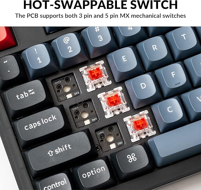 Keychron V6 Wired Custom Mechanical Keyboard Full-Size QMK/VIA Programmable Macro with Hot-swappable Keychron K Pro Red Switch Compatible with Mac Windows Linux (Frosted Black-Translucent)