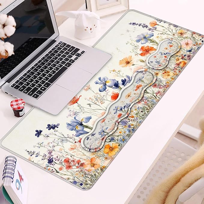 Keyboard Wrist Rest and Mouse Pad Set31.5x11.8 Inches Desk MatWaterproof Non-Slip Ergonomic Wrist Support for Pain ReliefExtended Desk Protector for Office Home GamingWildflower Pattern
