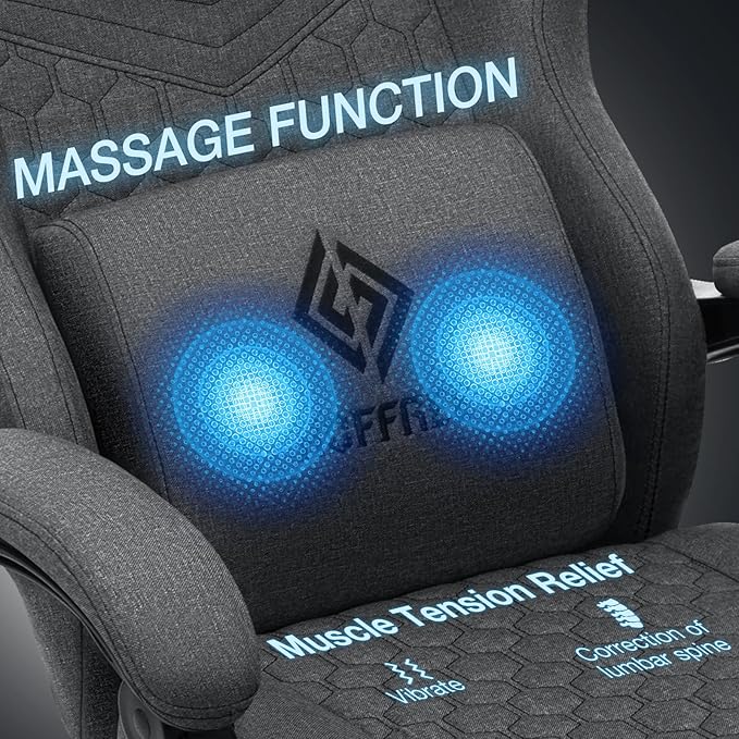 HOFFREE Gaming Chair Computer Chair with Speakers Massage Fabric Reclining Game Chair with Footrest Ergonomic High Back Gamer Chair Heavy Duty Gaming Chairs for Adults Dark Grey