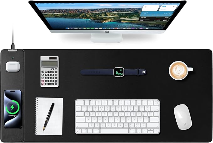Mouse Pad with Wireless Charging Gaming Mouse Pad with Ultra-Smooth Surface Large XXL Desk Mat Non-Slip Mouse Mat Waterproof Computer Keyboard Pad for Gaming Desk Office PC 900x400x4MM Black