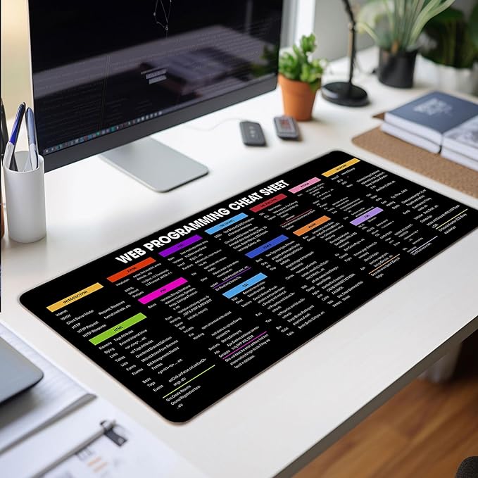 Web Programming Cheat Sheet Mouse Mat Web Development Shortcuts Mouse Pad Desk Mat for Developers Hackers &amp Software Enginee Essential Computer Accessories for Study Work and Reference Purpo