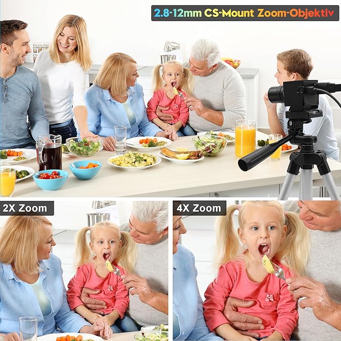SVPRO 4K 60fps Streaming Camera with 4X Optical Zoom &amp Manual Focus HDMI/USB 3.0 Webcam for PC/Mac - Live Broadcast/OBS/Monitoring 2.8-12mm CS Mount Lens