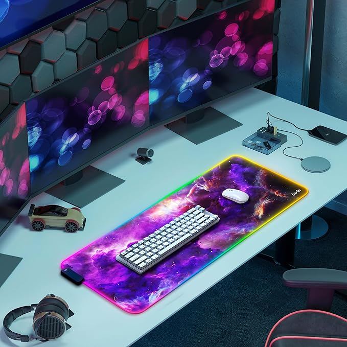 Gerlos RGB Large Gaming Mouse Pad Extended Soft LED Mouse Pad Non-Slip Rubber Base Water Resist Keyboard Pad Computer Mousepad 31.5×11.8 inches