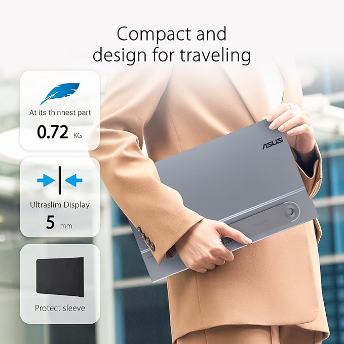 ASUS ZenScreen 16” OLED USB-C portable monitor (MQ16AHE) – Full HD 100% DCI-P3 1ms HDR-10 Mini HDMI Eye Care Proximity Sensor 360° kickstand Compatible with Laptops Smartphones 3 yr warranty