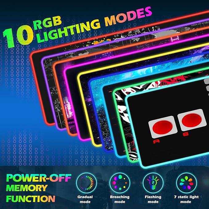 ToLuLu RGB Wireless Charging Gaming Mouse Pad 7.5/10/15W 10 Light Modes LED Mouse Pad Computer Keyboard Mat Mousepad 800x300x4MM Extended Large Big Desk Pad Desk Mat Game Console Buttons Black