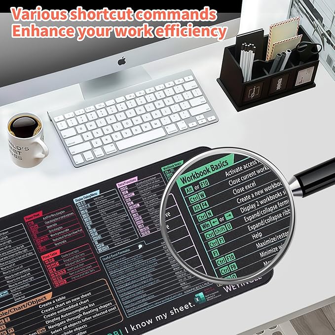 Excel Shortcut Keys with Wireless Charging Phone Holder Gaming Mousepad Desk Mat 15W Qi Smooth Surface Non-Slip Extended Computer Keyboard Mat for MacBook PC Laptop