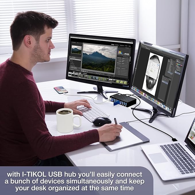 10 Ports USB Hub 3.0 Powered Aluminium - USB Hub Charger - Multiple Port - USB Splitter Hub with Power Adapter 12V/5A/60W - for Laptop PCFlash Drives HDDHard DriveMouseXPSXboxKeyboard