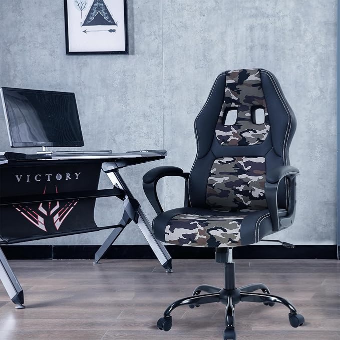 Massage Gaming Chair Gaming Chair with Massager Massage Lumbar Support Gaming Chairs for Adults Office Gaming Chair with 360°Swivel Comfortable Gaming Chair with Height Adjustable Camo &amp Bla