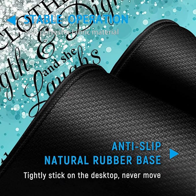 Gaming Mouse PadLarge Mouse Pad with Stitched EdgeNon-Slip Base Office Desk Pad Ergonomic Keyboard Wrist Rest SetWaterproof Writing Pad Proverbs 31：25 Bible Blue Glitter Extended Desk Mat