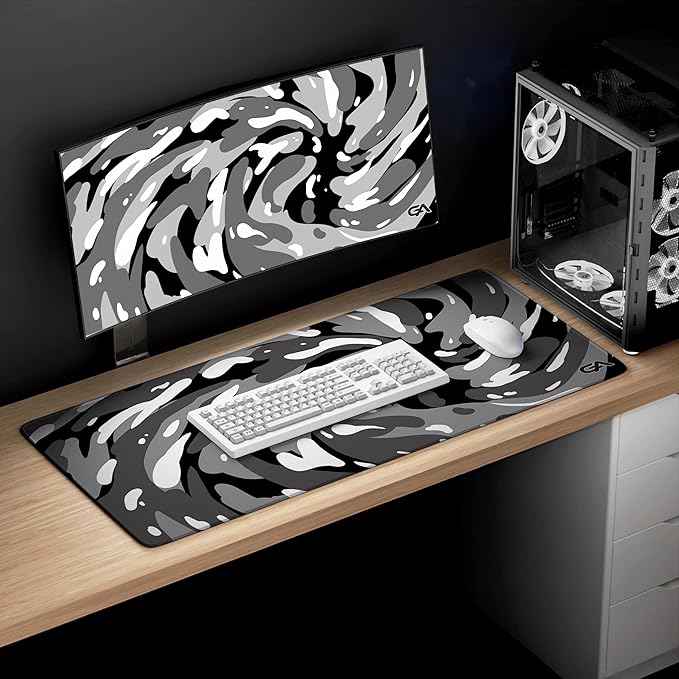 GutzyAiden Swirl Extended Extra Large Mouse Pad | Gaming Setup | Hybrid Polyester Fabric Top | Non-Slip Natural Rubber Base | 5mm Thick | Artic Swirl | XXL - 36 x 18 |