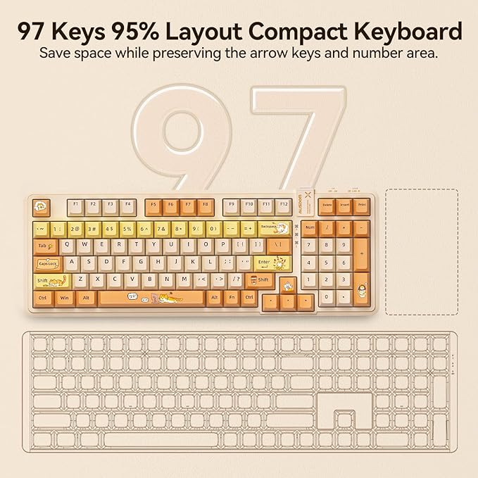 AUSDOM 98Pro Wireless Mechanical Keyboard Tri-Mode Bluetooth/2.4GHz/USB-C Gasket Hot Swappable Custom Gaming Keyboard with Backlit PBT Keycaps Linear Switches for Windows/Mac/PC (Yellow Cat Theme)