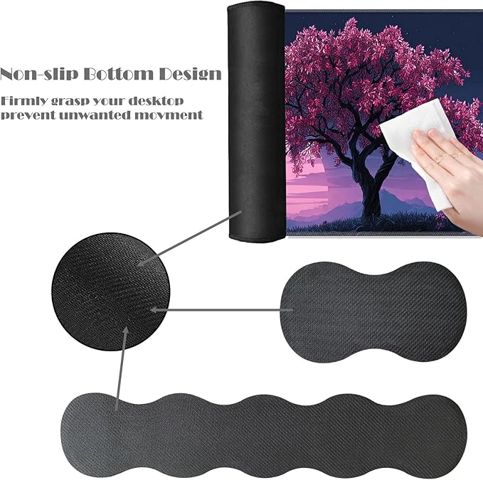 Ergonomic Keyboard Wrist Rest &amp Mouse Pad Wrist Rest SetXL Gaming Desk Mat 31.5x 11.8Non-Slip BaseMemory FoamEasy Typing Pain Relief for Office &amp HomeBlack Elephant Pink Tree