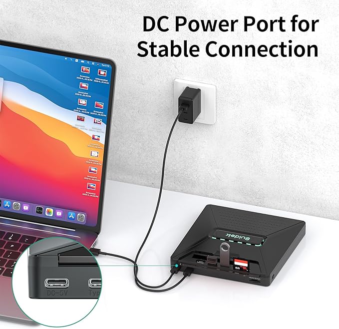 CD DVD Drive External Portable CD DVD Driver +/-RW Burner with 2.5 SATASD Card Reader and USB A Type C 2.0 Hub Compatible with Laptop PC