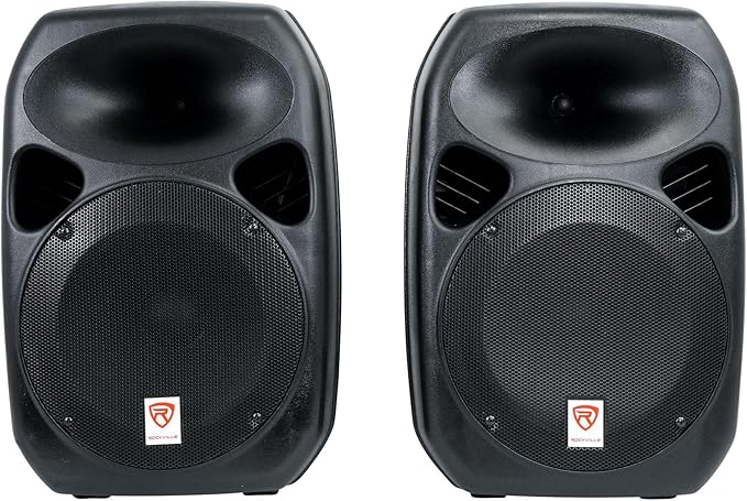 Rockville RPG122K Pair 12 1000W Powered Speakers Bluetooth Wired Mic Speaker Stands Cables Built-in Mixer TWS Linking for DJs Karaoke Events