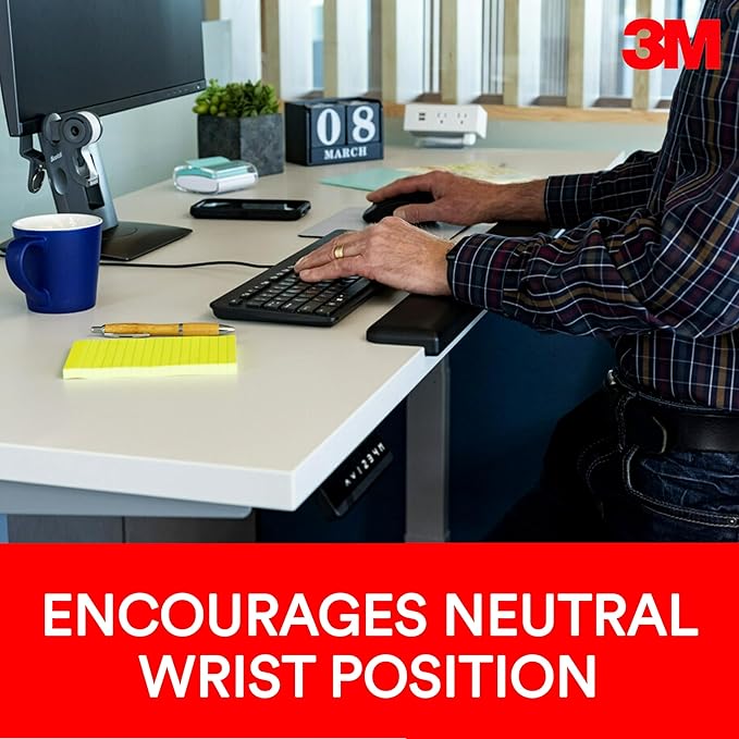 3M Gel Wrist Rest for Standing Desks Wraps Around Edge of Desk for Comfort Non-Slip Back Stays in Place (WR200B)