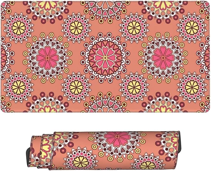 Pink Boho Floral Desk Cover MatExtended Large Mouse PadComputer Laptop Mat Desk Decor for Office Game Home 30x16 Inch