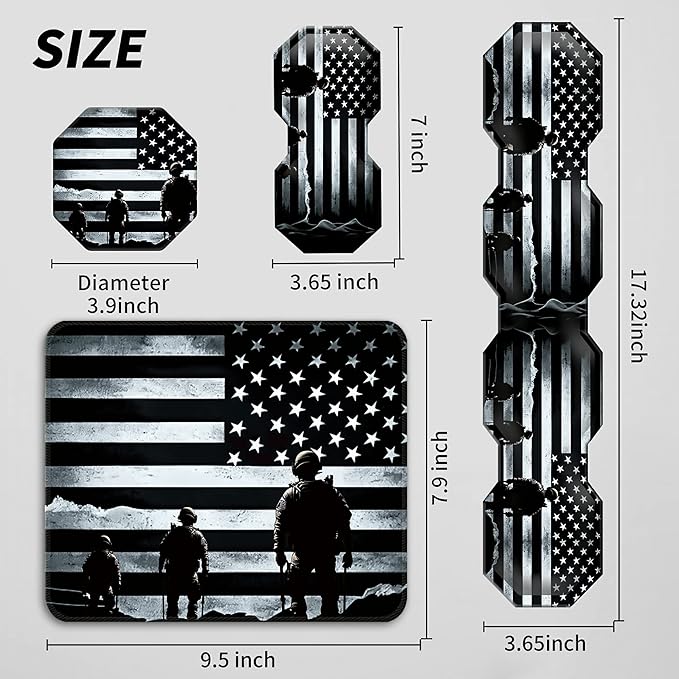 Mouse Pad Keyboard Wrist Rest Wrist Support Combo+Coaster [4-in-1] American Flag Theme Easy Typing Pain Relief Memory Foam Gel Elbow Cushion Mouse pad Set for Computer Laptop Office Home