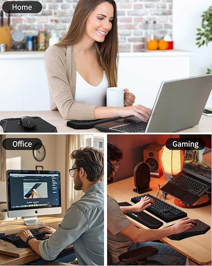 Ergonomic Mouse Pad and Keyboard Wrist Rest Support Set Massage Design Mousepad for Carpal Tunnel Pain Relief Memory Foam Non-Slip PU Base for Computer Desk Black