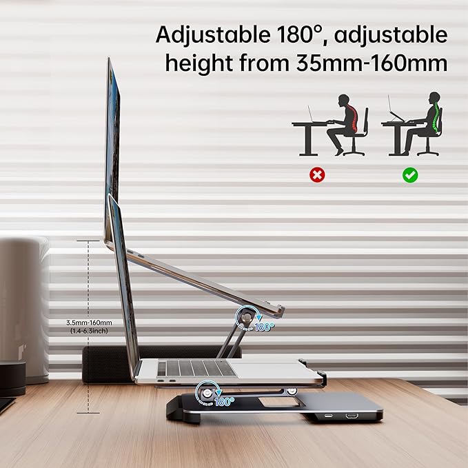 BENFEI Laptop Stand with USB C 6in1 Docking Station HDMI 4K@60Hz 4*USB3.0 100W PD Compatible with MacBook Pro/Air iPad Pro XPS Thinkpad