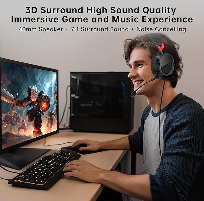 Gaming Headset for PC、PS5、PS4、Xbox Series X、Xbox Series S/One、Tablet. 207g Headset with Clear Mic for Work 𝟐𝟎𝟐𝟔 𝐔𝐩𝐠𝐫𝐚𝐝𝐞 Gaming Headphones with 3.5mm Splitter、360° Mic.79in Cable.Gamer Gifts