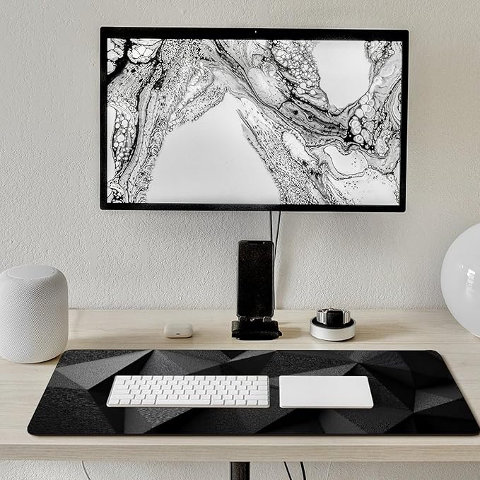 Geometric Black Gaming Mouse Pad Non-Slip Rubber Base 3XL Mousepad with Stitched EdgesWaterproof Washable Mouse Mat for Desk Home Office Gaming 35.5x16