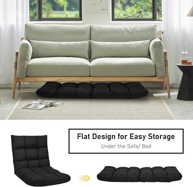 MAT EXPERT 14-Position Floor Chair Floor Gaming Chair w/Resilience Sponge Alloy Steel Frame Padded Bed Couch Recliner Floor Chair with Back Support for Reading Meditating (Dark)
