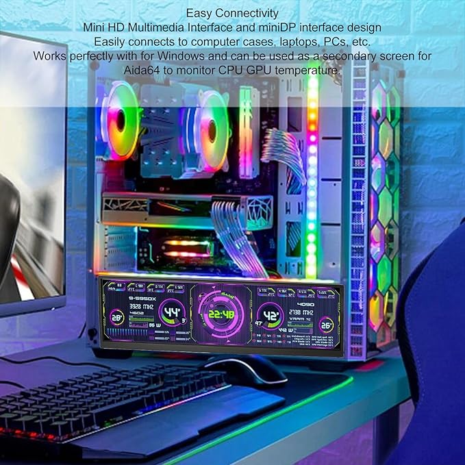 Zopsc Computer Temp Monitor 12.7 Inch 4K PC Sensor Panel Display for aida64 Sub USB Mini Screen CPU GPU Data Monitor for PC Laptop Desktop