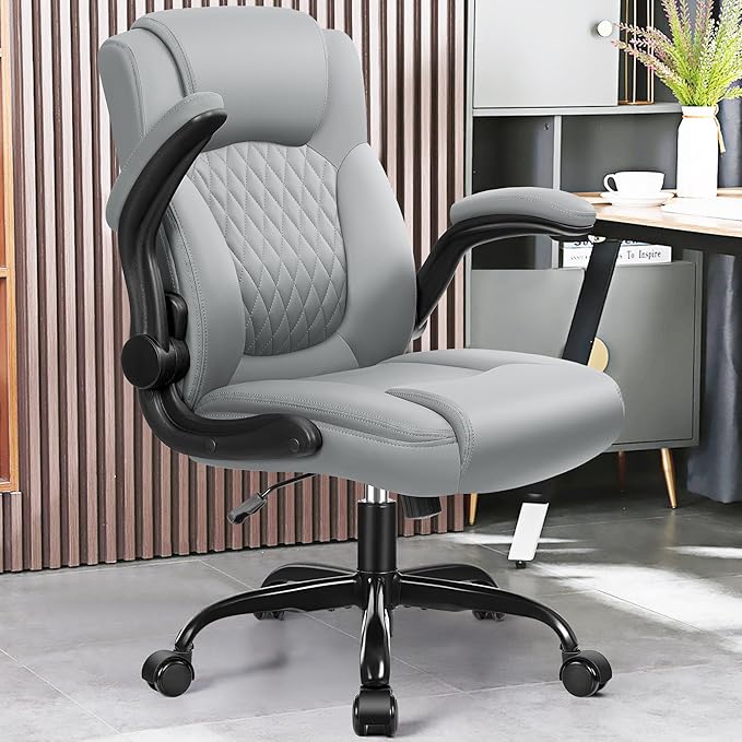 Leather Office Chair Ergonomic Back Support PU Home Office Desk Chair - 360° Free Swivel Compact Gaming Chair with Rolling Wheels &amp Adjustable Armrests