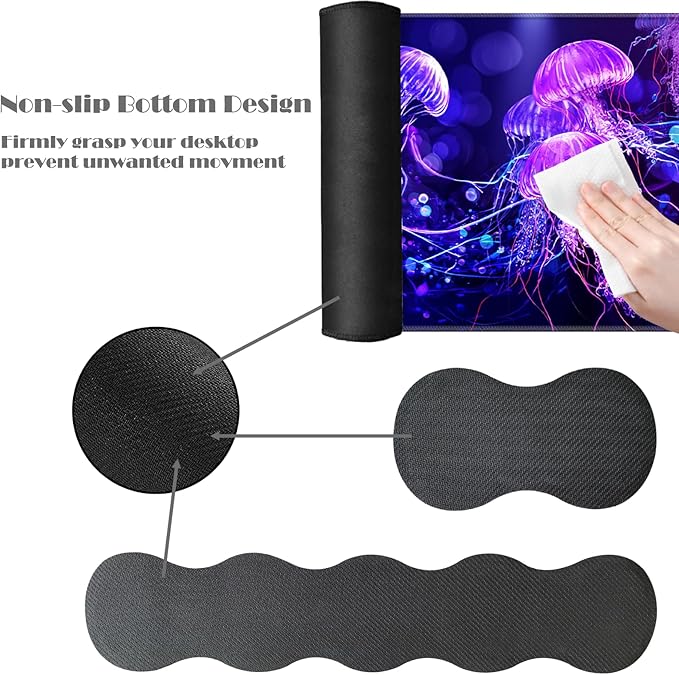 Ergonomic Keyboard Wrist Rest &amp Mouse Pad Wrist Rest SetXL Gaming Desk Mat 31.5x 11.8Non-Slip BaseMemory FoamEasy Typing Pain Relief for Office &amp HomeNeon Purple Jellyfish