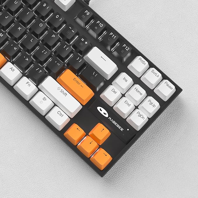 MageGee 75% Mechanical Gaming Keyboard Brown Switch LED White Backlit 87 Keys Compact TKL Wired Computer Keyboards for Windows Laptop PC Gamer - Black/White