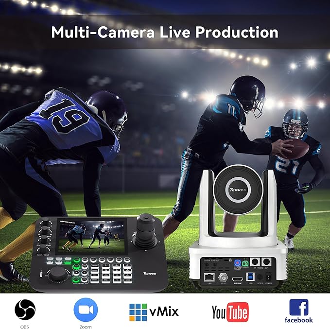 Tenveo 4K NDI PTZ Camera AI Humanoid &amp Face Auto-Tracking 20X Zoom 3G-SDI/HDMI/USB3.0/LAN(PoE) Live Streaming with Tally Light &amp IP Display for Live Streaming Video Production Church Events